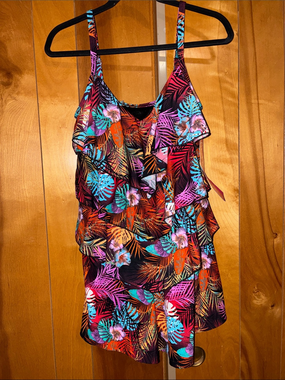 Tropical Ruffle Cami Tank Top  swim shorts- Multicolor 12